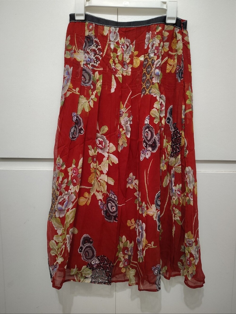 O Oscar By Oscar De La Renta 100% Silk Floral Chiffon Midi Skirt Size 4